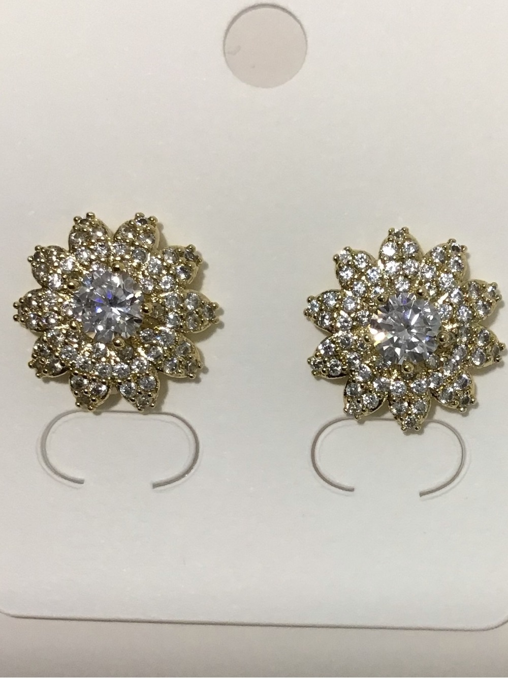 Gold Crystal Floral Stud Earrings - Elegant Sparkle